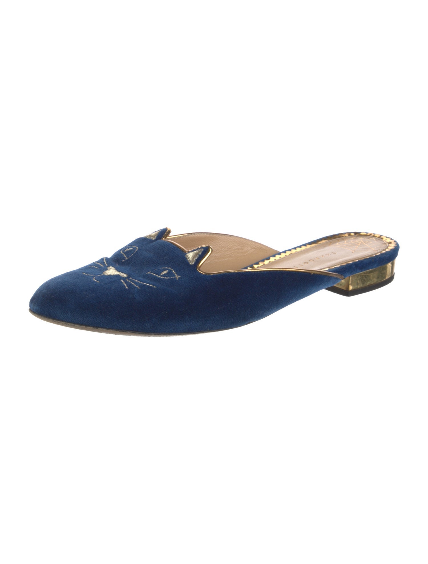 Charlotte Olympia Velvet Embroidered Accent Mules